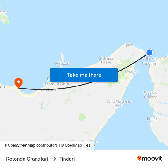 Rotonda Granatari to Tindari map