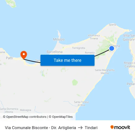 Via Comunale Bisconte - Dir. Artiglieria to Tindari map