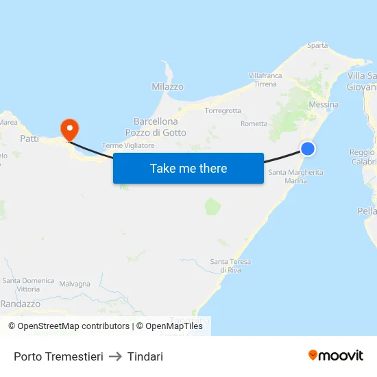 Porto Tremestieri to Tindari map