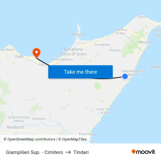 Upper Giampilieri - Cemetery to Tindari map