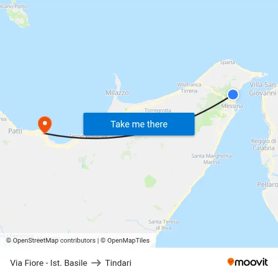 Via Fiore - Basile Institute to Tindari map