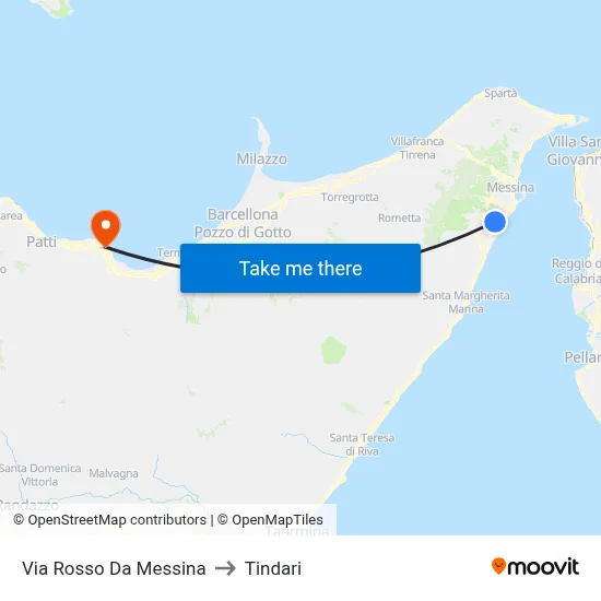 Via Rosso Da Messina to Tindari map