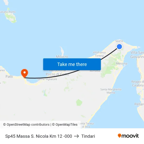 Sp45 Massa S. Nicola Km 12 -000 to Tindari map
