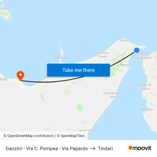 Ganzirri - Via C. Pompea - Via Papardo to Tindari map