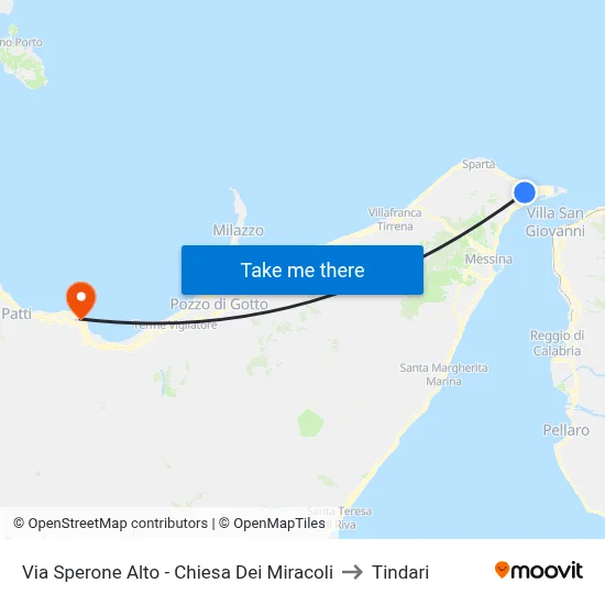 Via Sperone Alto - Chiesa Dei Miracoli to Tindari map