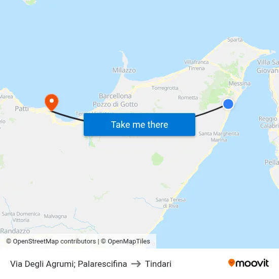 Via Degli Agrumi; Palarescifina to Tindari map