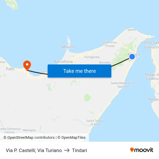 Via P. Castelli Via Turiano to Tindari map