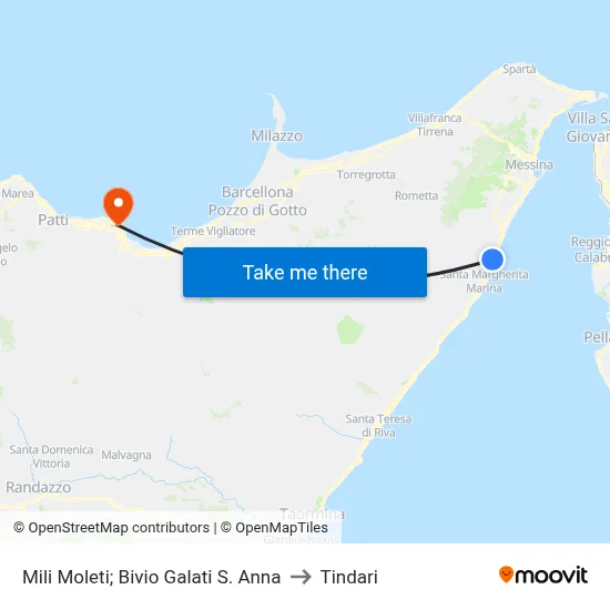 Mili Moleti; Bivio Galati S. Anna to Tindari map