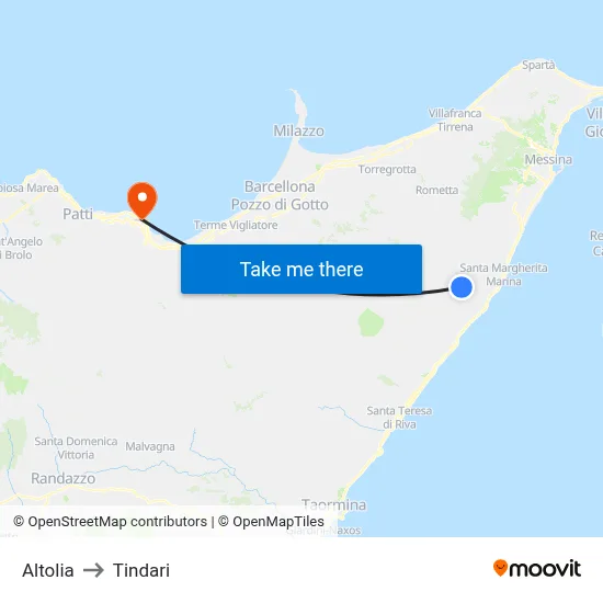 Altolia to Tindari map