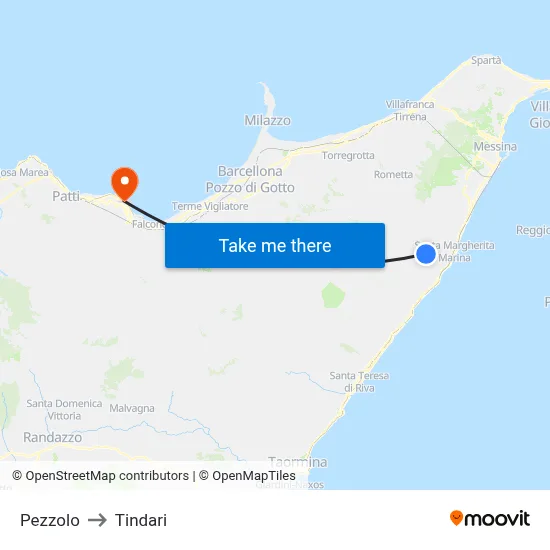 Pezzolo to Tindari map