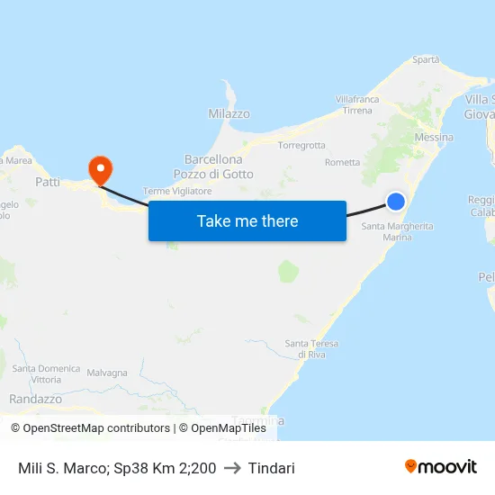 Mili St. Marco; Route SP38 Km 2.200 to Tindari map