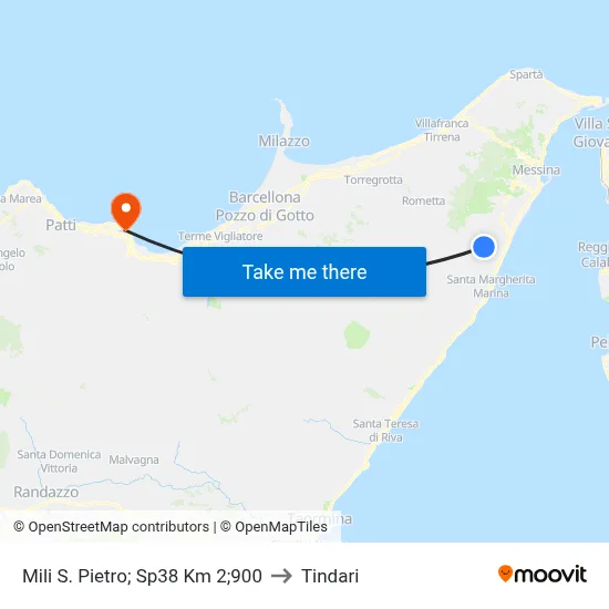 Mili San Pietro; SP38 Km 2.900 to Tindari map