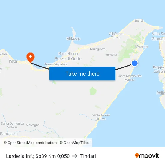 Larderia Inf.; Sp39 Km 0;050 to Tindari map