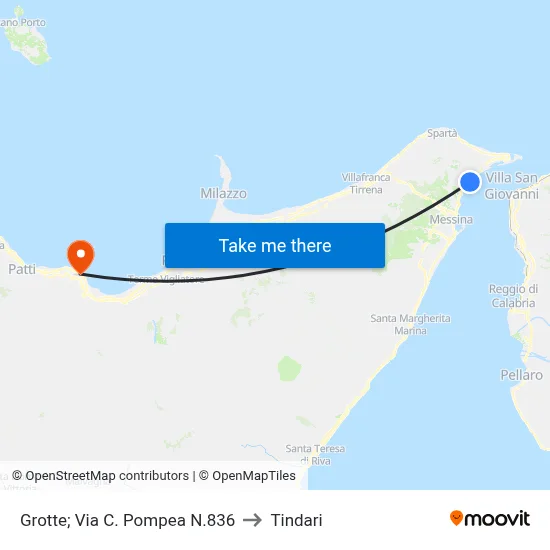 Grotte; Via C. Pompea N.836 to Tindari map