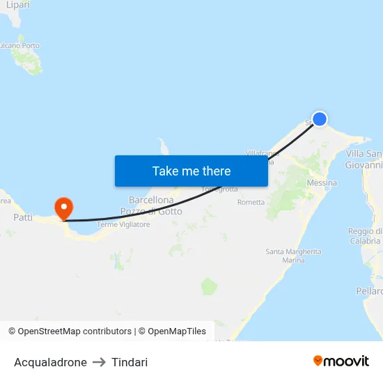 Acqualadrone to Tindari map