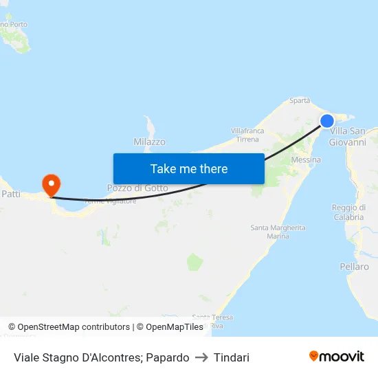 Viale Stagno D'Alcontres; Papardo to Tindari map