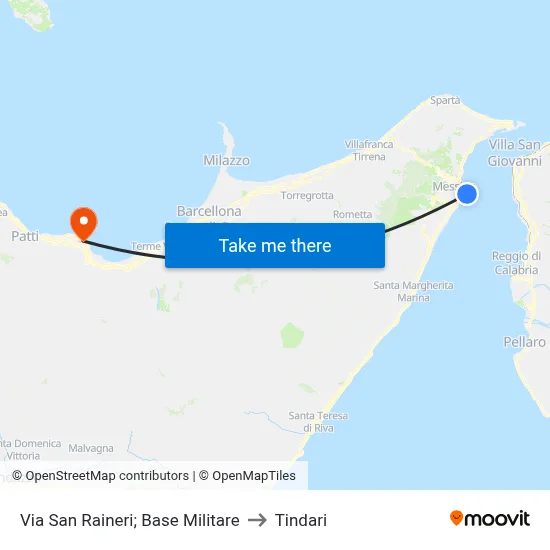 Via San Raineri; Base Militare to Tindari map