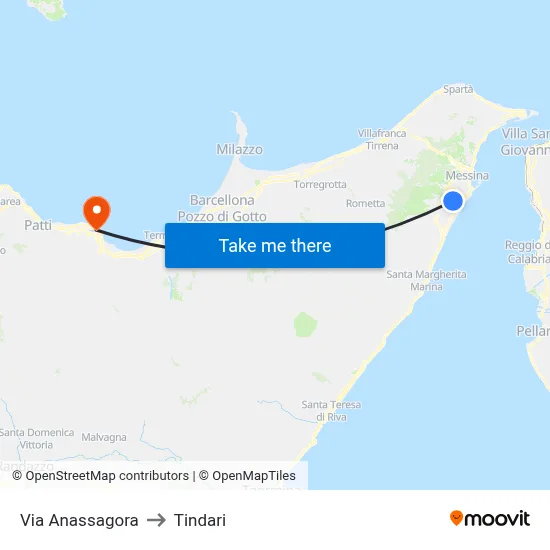 Via Anassagora to Tindari map