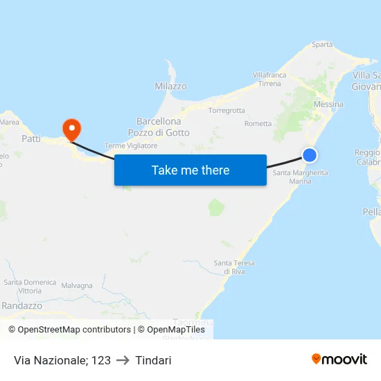 Via Nazionale; 123 to Tindari map