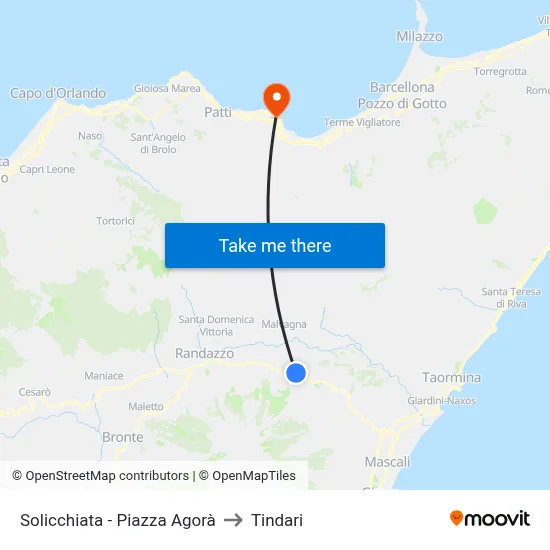 Solicchiata - Agora Square to Tindari map