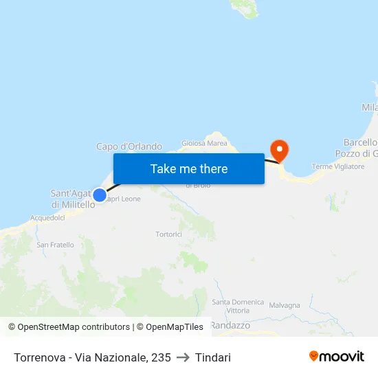 Torrenova - Via Nazionale, 235 to Tindari map