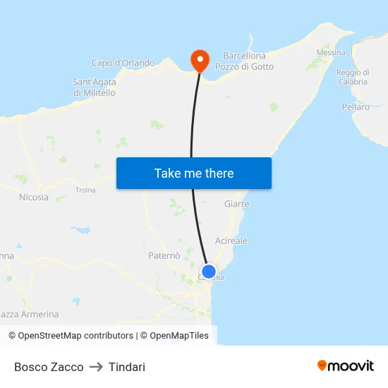 Bosco Zacco to Tindari map