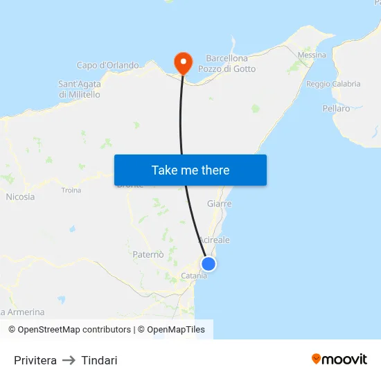 Privitera to Tindari map