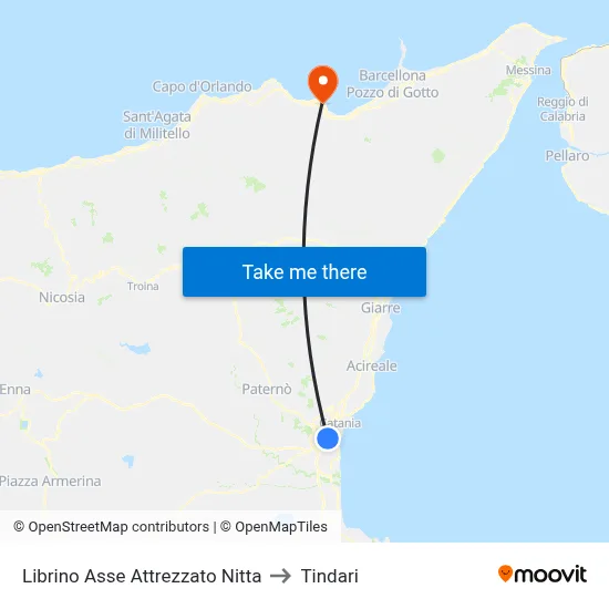 Librino Asse Attrezzato Nitta to Tindari map