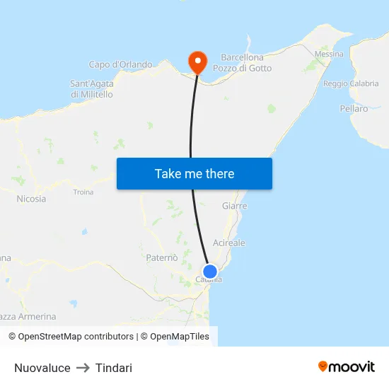 Nuovaluce to Tindari map