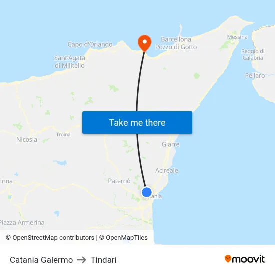 Catania Galermo to Tindari map