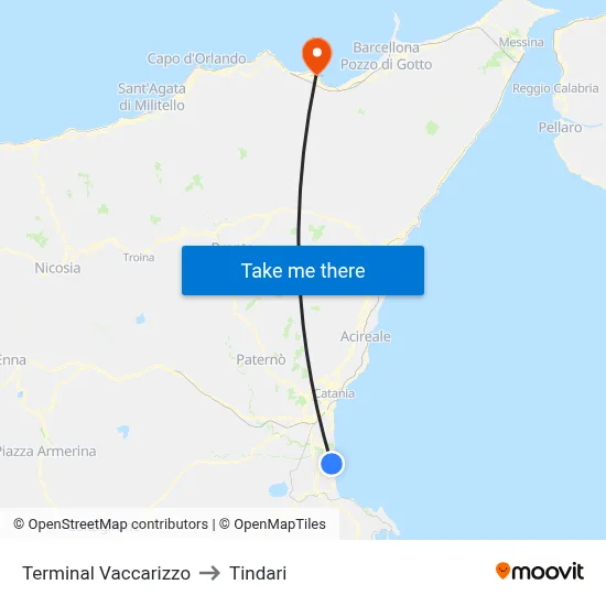 Vaccarizzo Terminal to Tindari map