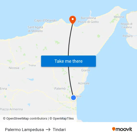 Palermo Lampedusa to Tindari map