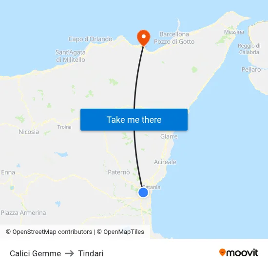 Calici Gemme to Tindari map