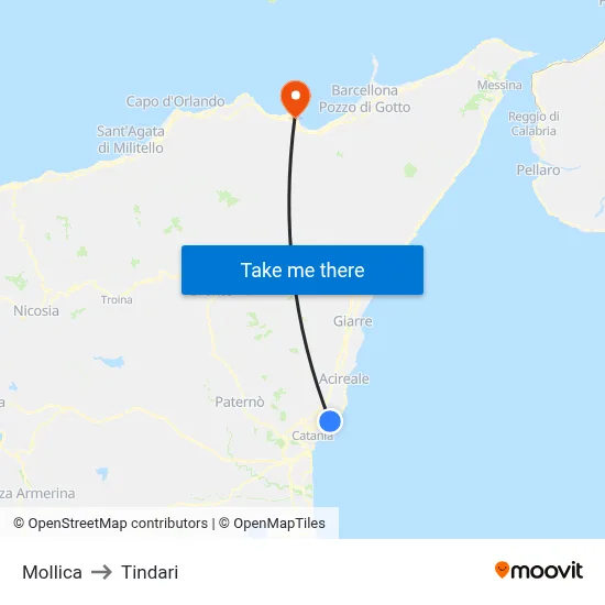 Mollica to Tindari map