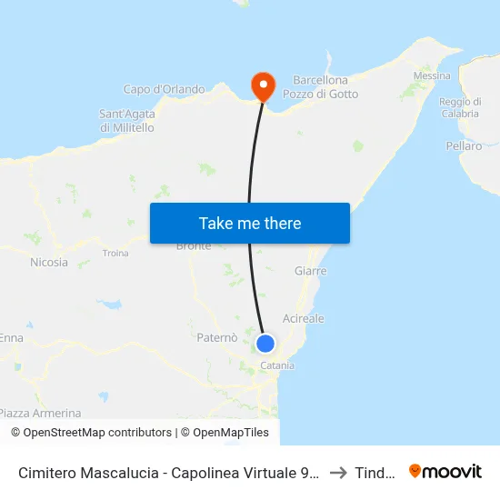 Mascalucia Cemetery - Virtual Terminal 901 to Tindari map