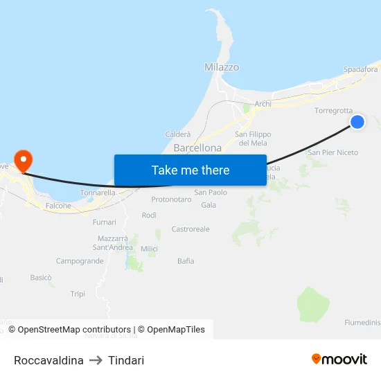 Roccavaldina to Tindari map