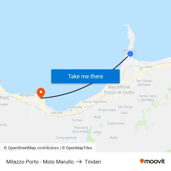 Milazzo Porto - Molo Marullo to Tindari map