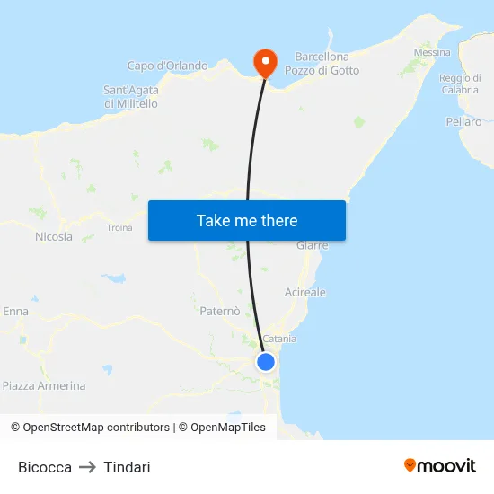 Bicocca to Tindari map