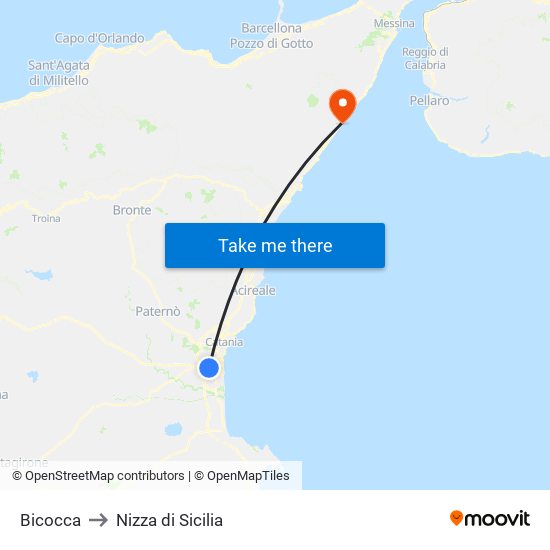 Bicocca to Nizza di Sicilia map
