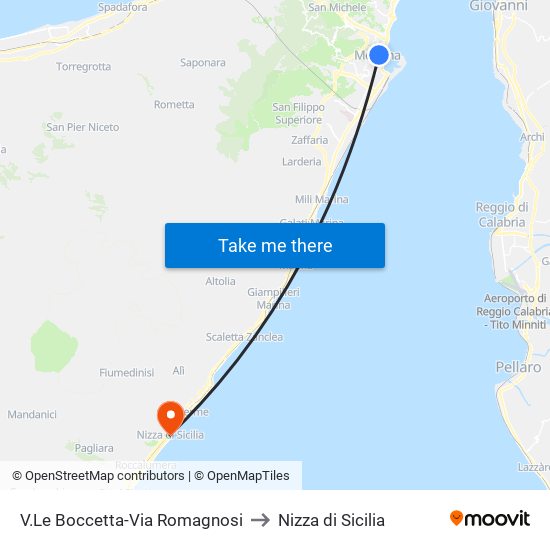 V.Le Boccetta-Via Romagnosi to Nizza di Sicilia map