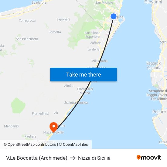 V.Le Boccetta (Archimede) to Nizza di Sicilia map