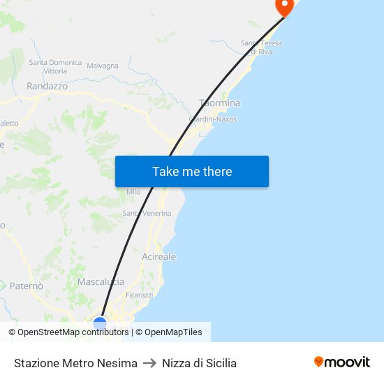 Stazione Metro Nesima to Nizza di Sicilia map