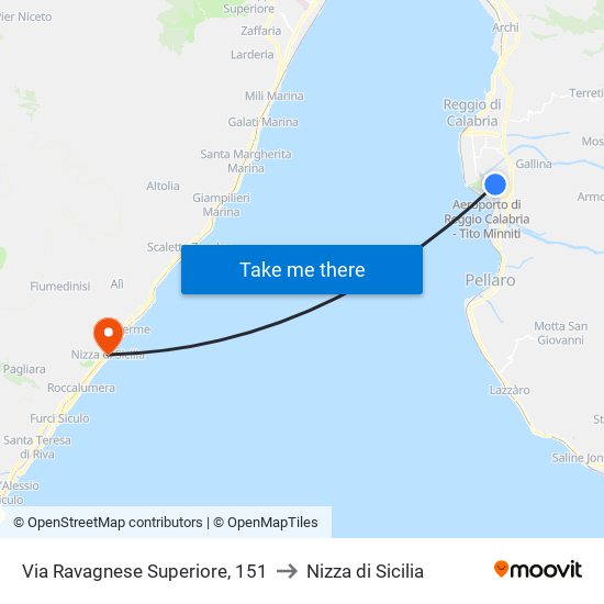 Via Ravagnese Superiore, 151 to Nizza di Sicilia map