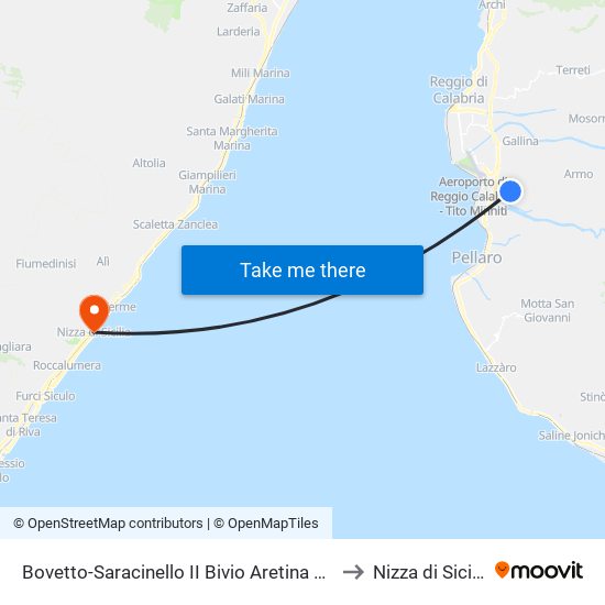 Bovetto-Saracinello II Bivio Aretina S/N to Nizza di Sicilia map