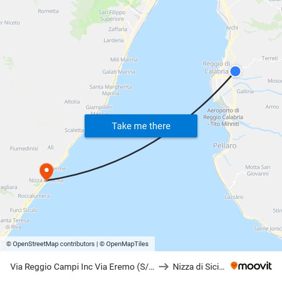 Via Reggio Campi  Inc Via Eremo (S/N) to Nizza di Sicilia map
