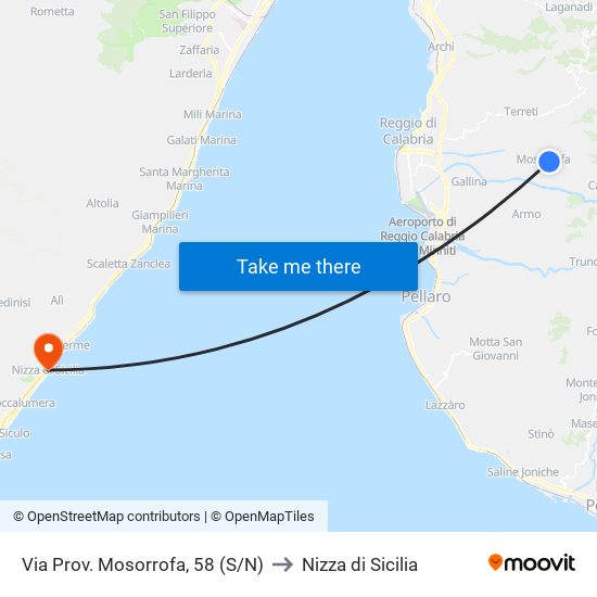 Via Prov. Mosorrofa, 58 (S/N) to Nizza di Sicilia map