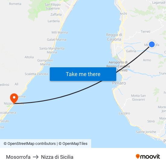 Mosorrofa to Nizza di Sicilia map