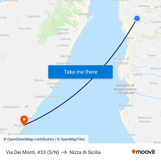 Via Dei Monti, 433 (S/N) to Nizza di Sicilia map