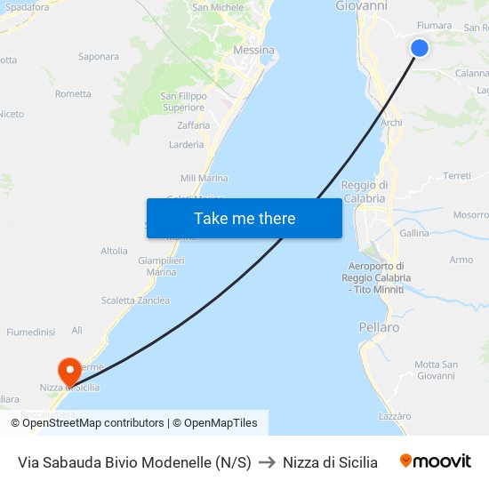 Via Sabauda  Bivio Modenelle (N/S) to Nizza di Sicilia map