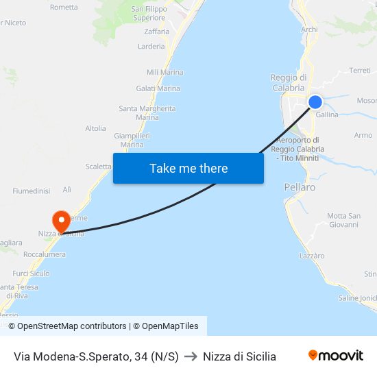 Via Modena-S.Sperato, 34 (N/S) to Nizza di Sicilia map